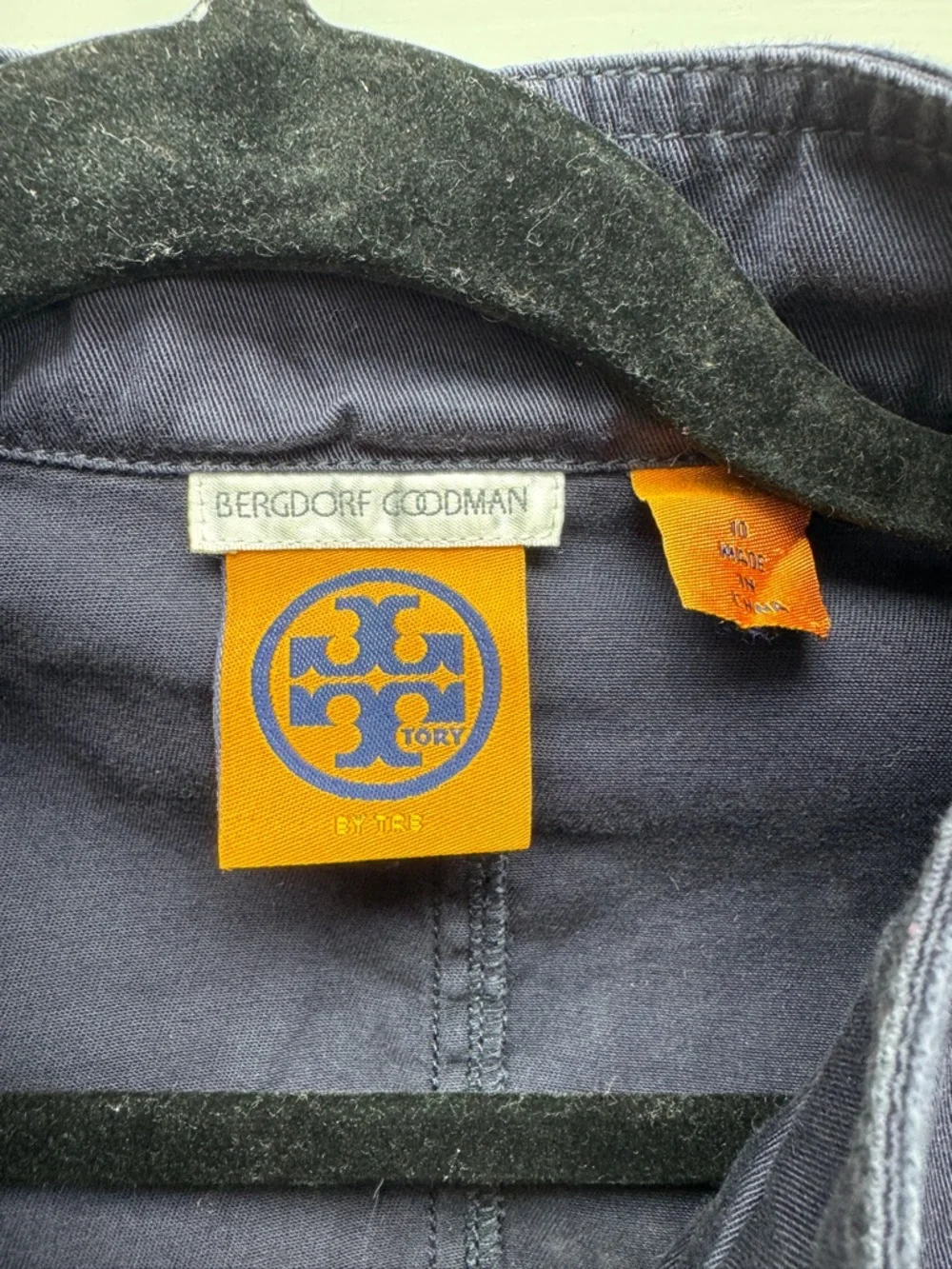 Tory Burch Dark Navy Utility Jacket with Silver Logo Buttons